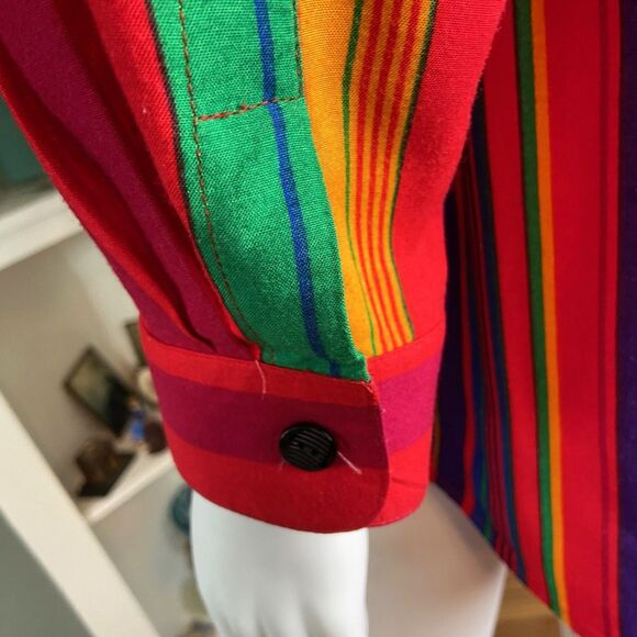 Vintage 80s 90s Z Cavaricci Shirt Rainbow Striped Rayon Shirt Button Down Womens - Picture 6 of 9